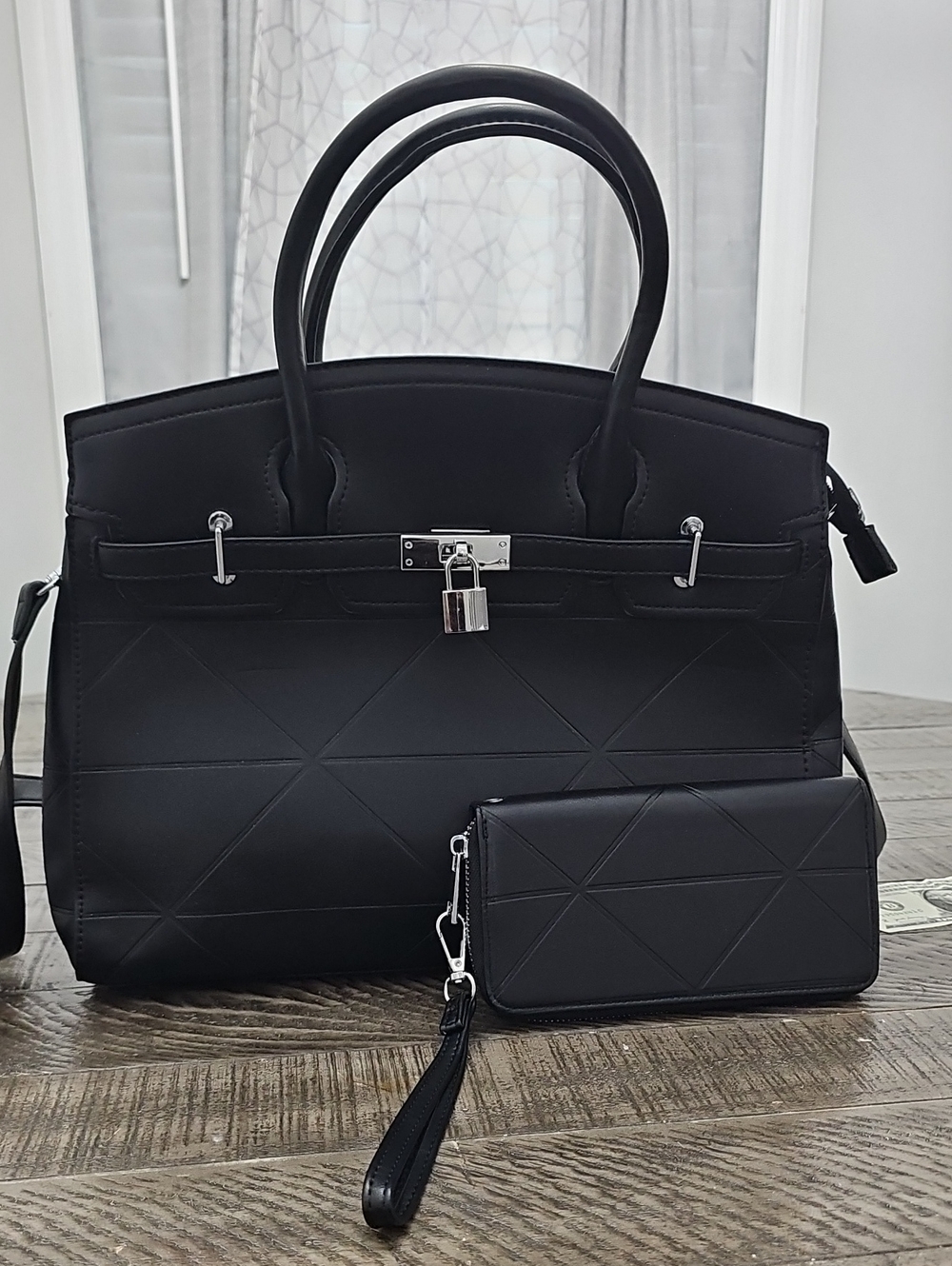 Black Women's Quilted Tote Bag with Matching Wristlet